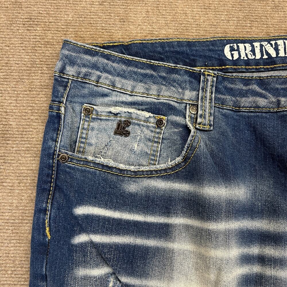 Grindhouse Denim Jeans Men's 42x32 Blue Distressed Patches Whiskers Stretch NEW - Picture 5 of 16